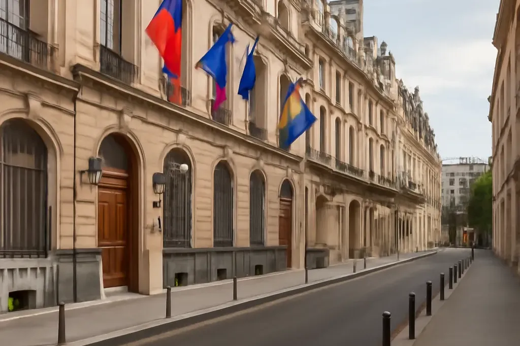 Façade élégante d'un hôtel particulier historique parisien, grille en fer forgé