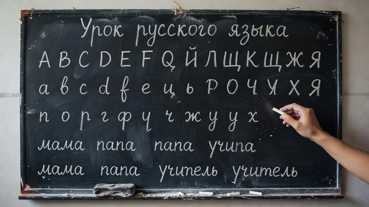 Élèves adultes en cours de russe à Paris avec alphabet cyrillique au tableau