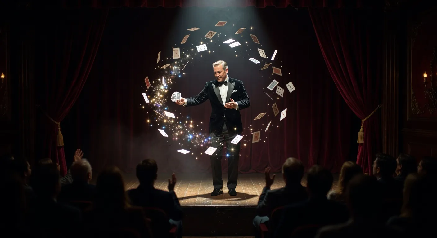 Magicien sur scène de théâtre intime
