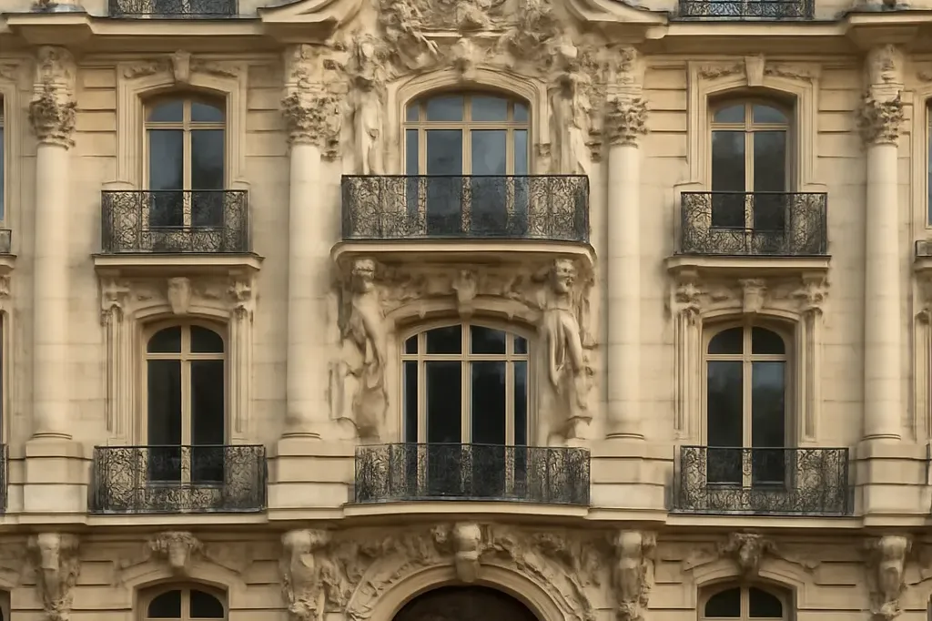 Façade Belle Époque d'un hôtel particulier haussmannien dans le 16e arrondissement de Paris, quartier Passy