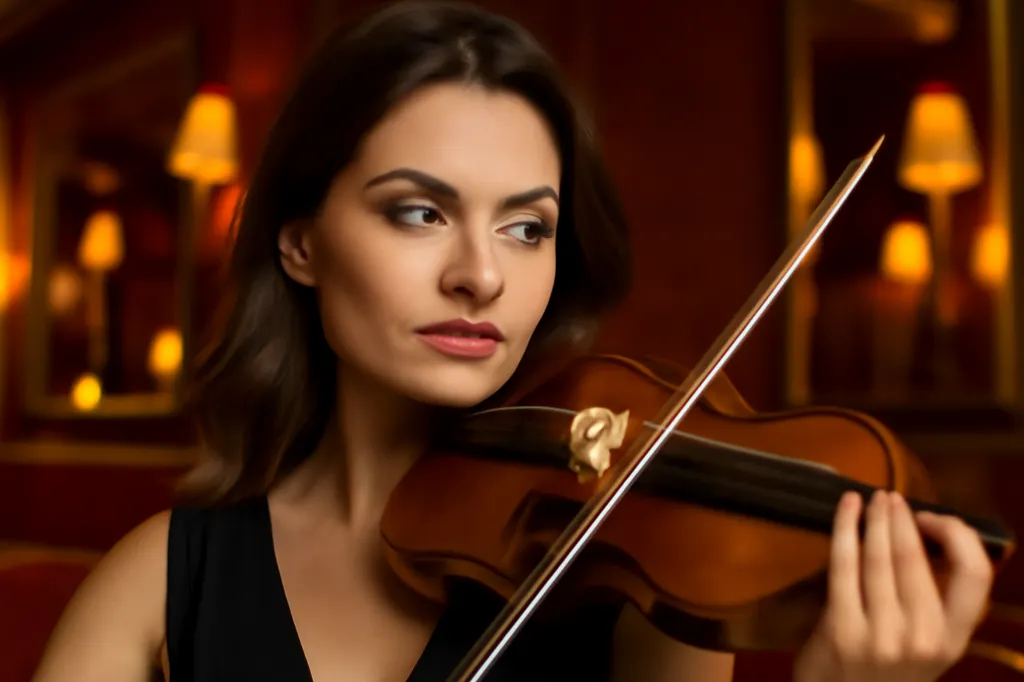 Violoniste et guitariste jouant une romance russe dans un restaurant à l'ambiance feutrée